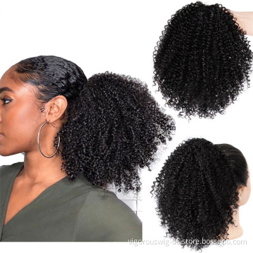 Vigorous Cheap Puff Afro Kinky Curly Pony Tail African American Short Wrap Around Synthetic Clip In On Ponytail Hair Extensions